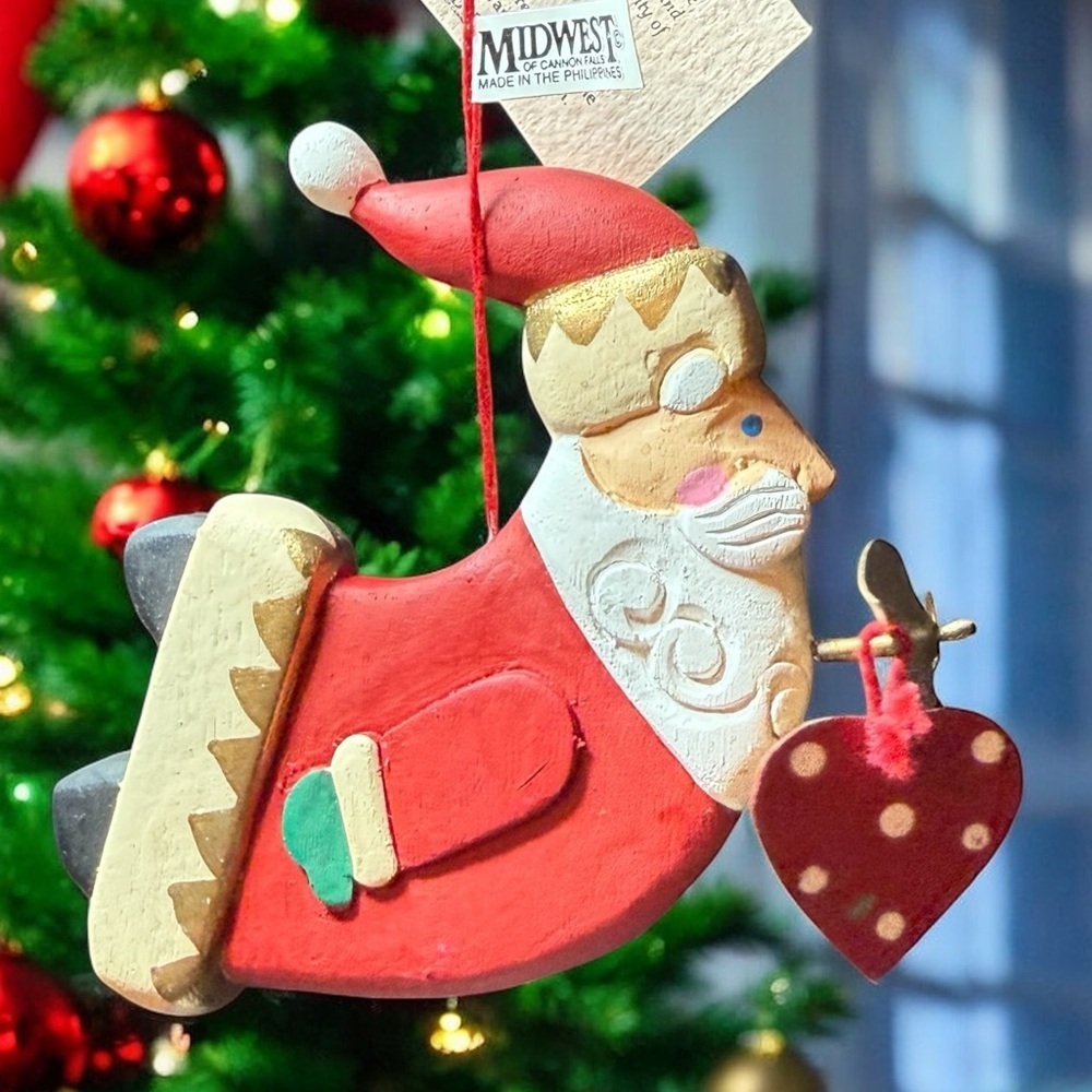 Vintage Santa Clause Ornament W/Propeller Strange Weird Christmas Santa Is Flyin